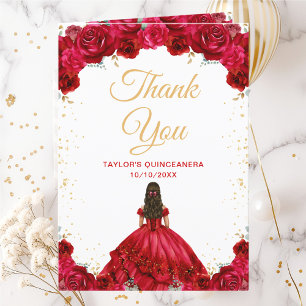 Carte De Remerciements Princesse Rouge Florale Quinceañera