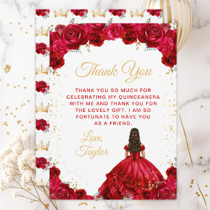 Carte De Remerciements Princesse Rouge Florale Quinceañera