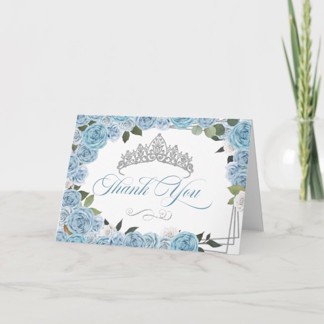 Carte De Remerciements Princesse Tiara Roses bleu clair (Devant)