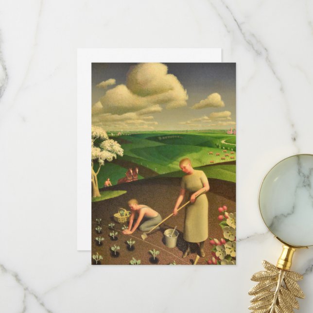 Carte De Remerciements Printemps dans le pays par Grant Wood (Devant/Arrière en situation)