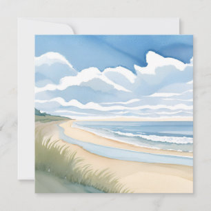 Carte De Remerciements Promenade au bord de la plage Aquarelle de l'océ