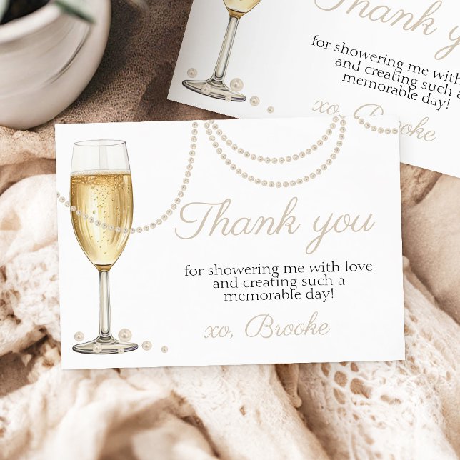 Carte De Remerciements Prosecco Perles élégant Remerciement pour la fête  (Créateur téléchargé)