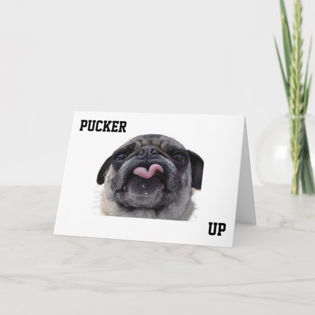 CARTE DE REMERCIEMENTS "PUCKUP POUR QUE JE PUISSE KISS U'MERCI" (Devant)