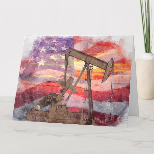 Carte De Remerciements Pumpjack silhouette pastille Drapeau américain (Devant)