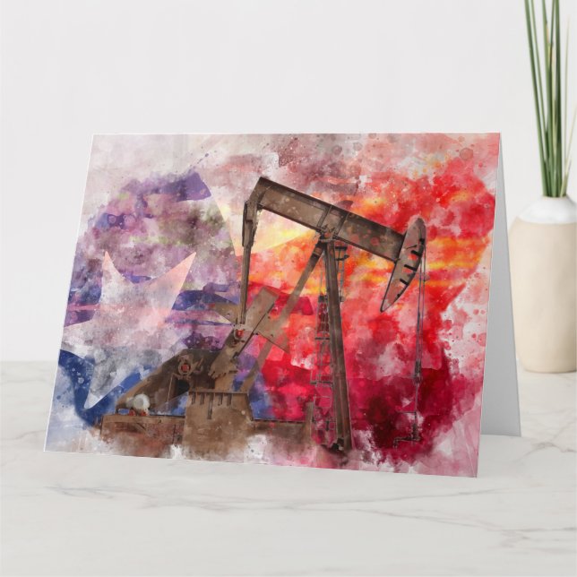 Carte De Remerciements Pumpjack Texan icône aquarelle avec Texas Flag (Devant)