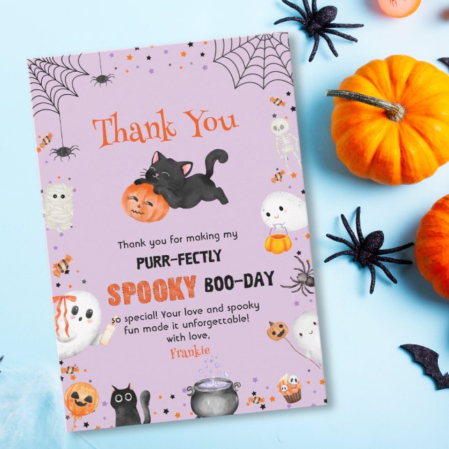 Carte De Remerciements Pur Éffrayant Boo-day Cat Halloween Anniversaire (Créateur téléchargé)
