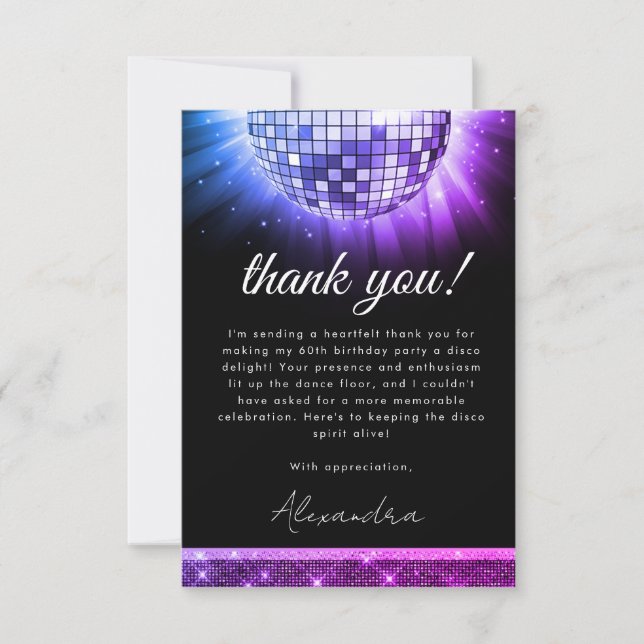 Carte De Remerciements Purple 60e anniversaire Disco Ball 70's (Devant)