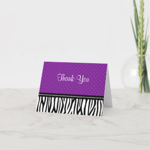 Carte De Remerciements Purple and Black Zebra Polka Dot Thank You