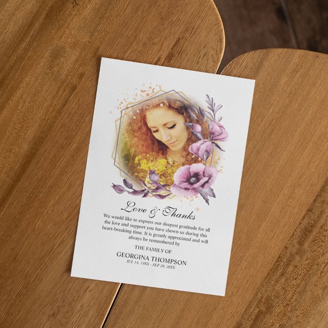 Carte De Remerciements Purple Aquarelle Fleur Photo Cadre Sympathie (Créateur téléchargé)