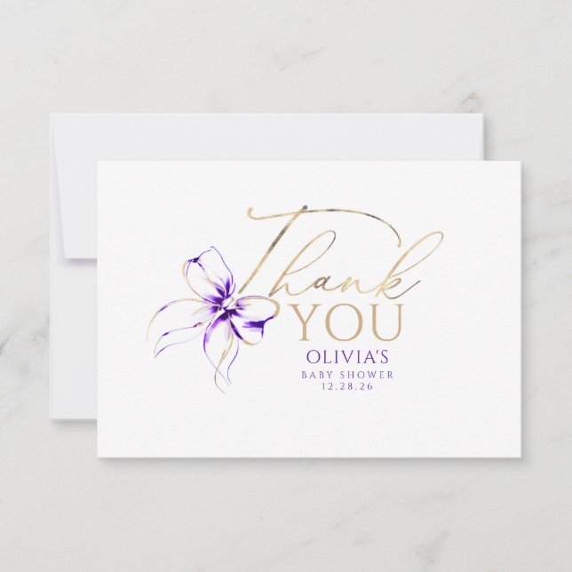 Carte De Remerciements Purple Bow Elegant Calligraphy Thank You (Devant)