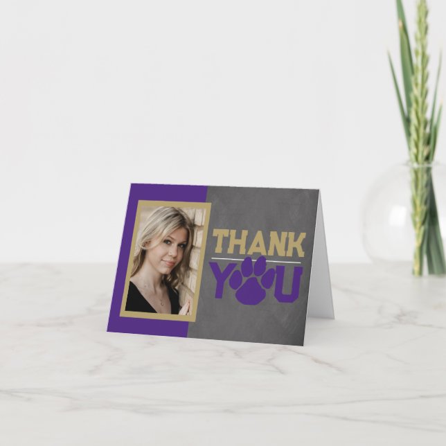 Carte De Remerciements Purple & Bronze Empreinte de patte Graduation Plia (Devant)