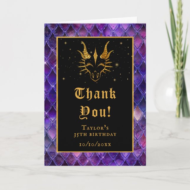 Carte De Remerciements Purple Dragon Scales Gold Faux Parties scintillant (Devant)