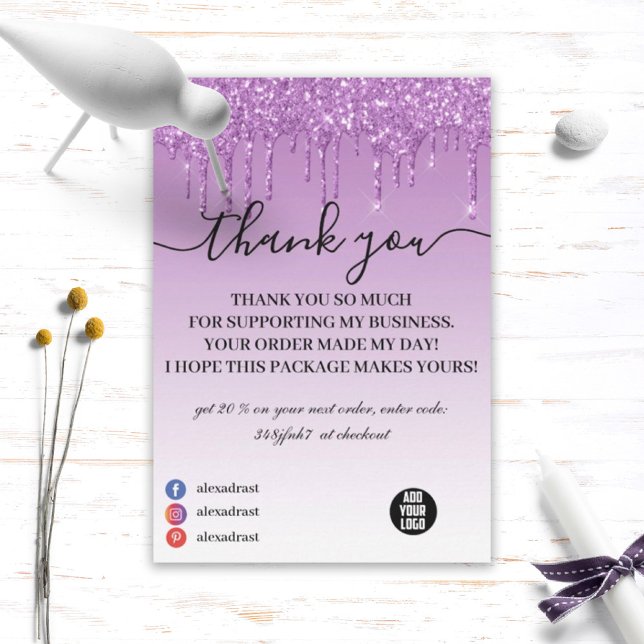 Carte De Remerciements Purple Elegant Driving Parties scintillant Busines (Créateur téléchargé)
