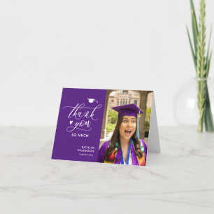 Carte De Remerciements Purple Élégant Script Photo Minimaliste Graduation