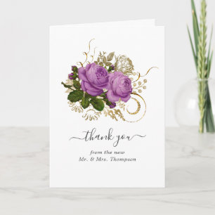 Carte De Remerciements Purple et or Vintage Chic Floral Mariage Photo