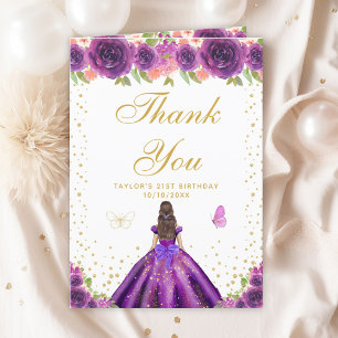 Carte De Remerciements Purple Floral Brunette Coiffeuse Fille Anniversair