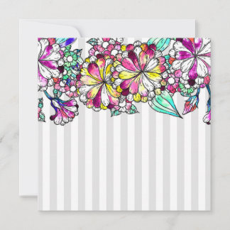Carte De Remerciements Purple flowers and grey stripes