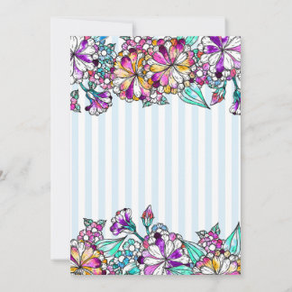 Carte De Remerciements Purple flowers and light blue stripes