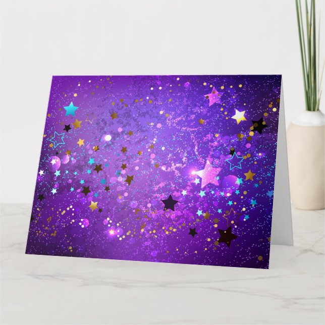 Carte De Remerciements Purple foil background with Stars (Devant)
