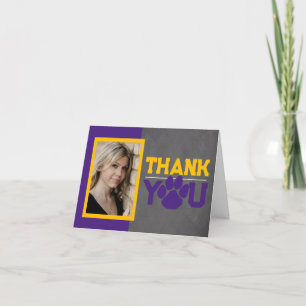 Carte De Remerciements Purple & Gold Empreinte de patte Graduation Foldin