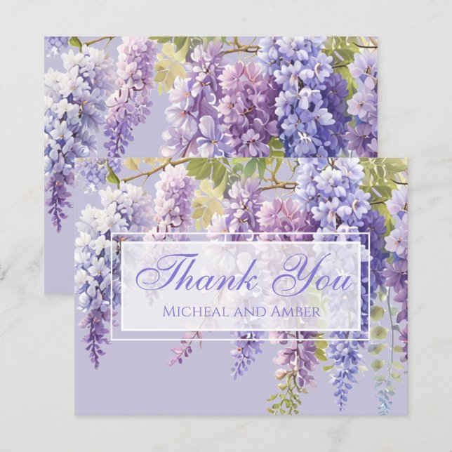 Carte De Remerciements Purple lavande aquarelle glycine florale lilas (Devant / Derrière)