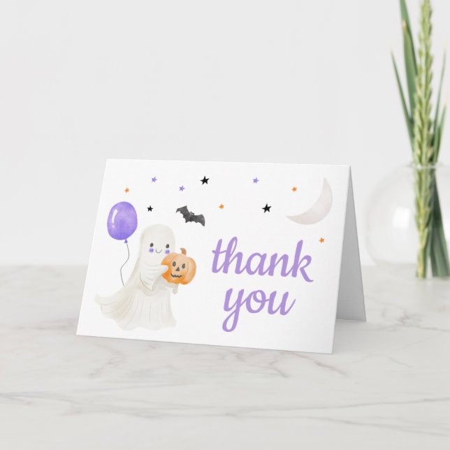 Carte De Remerciements Purple Little Boo est presque dû Baby shower (Devant)