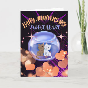 Carte De Remerciements Purple Moderne Neon Coeur Chat Anniversaire Mariag