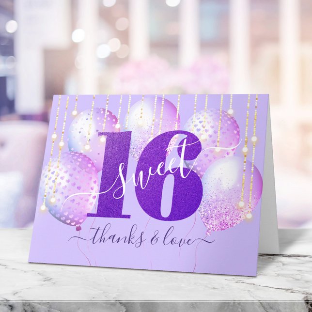 Carte De Remerciements Purple Parties scintillant Sweet 16 Anniversaire F (Créateur téléchargé)