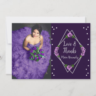 Carte De Remerciements Purple Rose Silver Géométrique Sweet 16