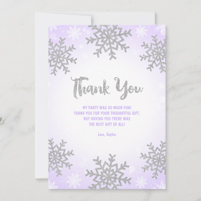 Carte De Remerciements Purple Silver Winter ONE derland Anniversaire (Devant)