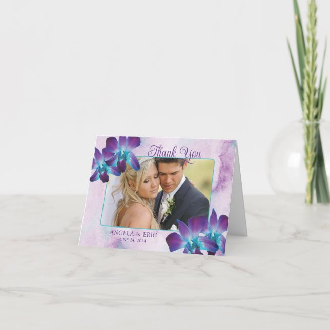 Carte De Remerciements Purple Turquoise Bleu Dendrobium Orchidée Photo Ma (Devant)