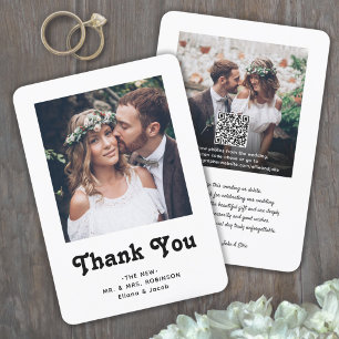 Carte De Remerciements QR Code Mariage Photo Website Simple Retro