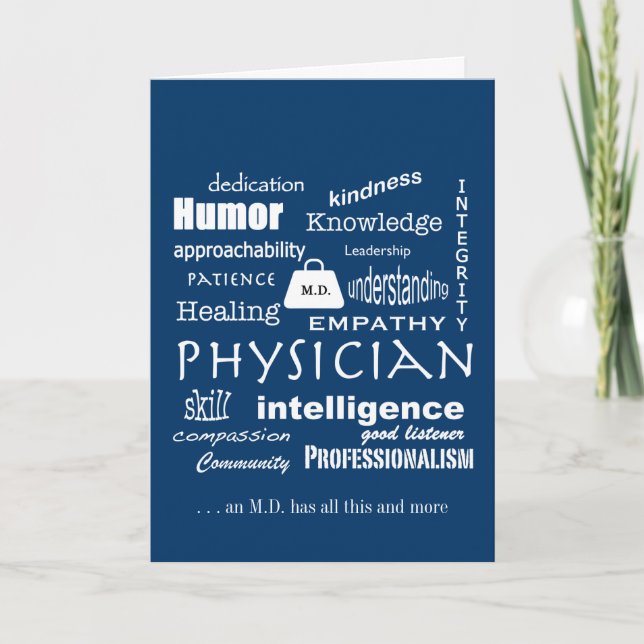 Carte De Remerciements Qualités d'un bon médecin/texte blanc sur le bleu (Devant)