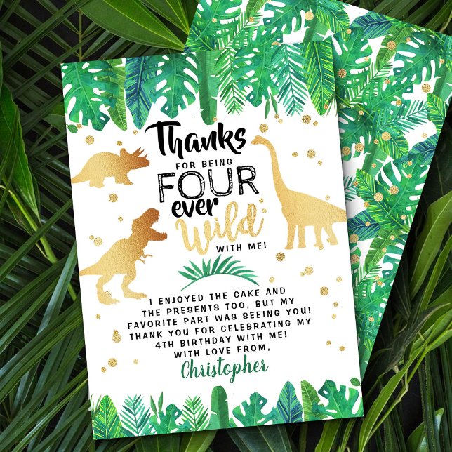 Carte De Remerciements Quatre Dinosaures Sauvages Boys 4e anniversaire (Créateur téléchargé)