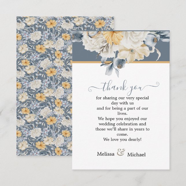 Carte De Remerciements QUELQUE CHOSE DE BLEU Mariage floral crépuscule (Devant / Derrière)