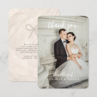 Carte De Remerciements Quiet Luxury Champagne Pearl Bow Wedding Photo 