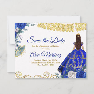 Carte De Remerciements Quinceañera 15 Ans Bleu Royal Save the Date
