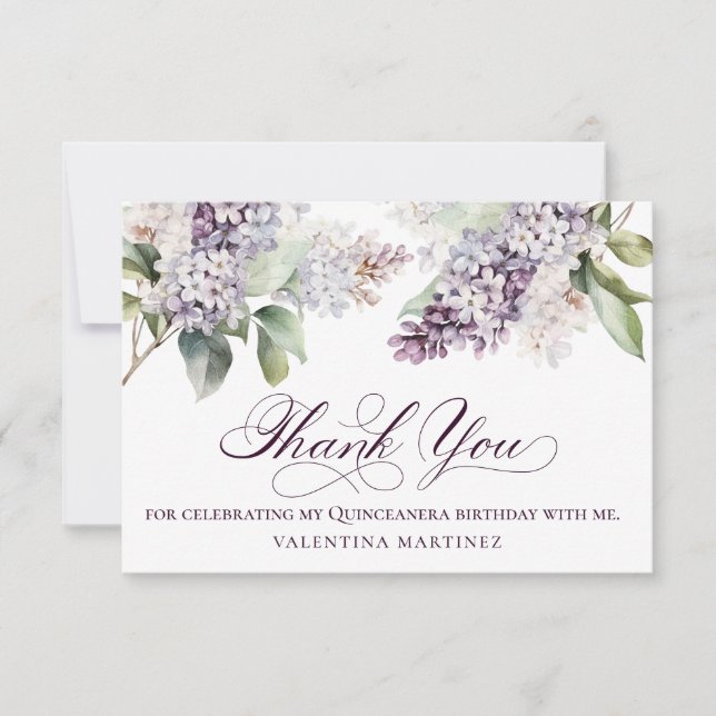 Carte De Remerciements Quinceanera Anniversaire Purple Lilac Fleur de pri (Devant)