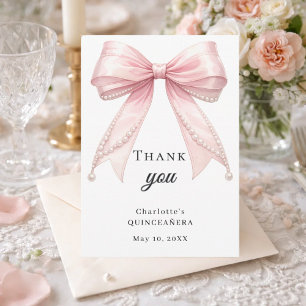 Carte De Remerciements Quinceanera arc rose perles élégant