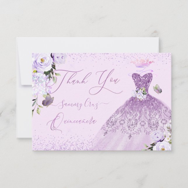 Carte De Remerciements Quinceanera Dusty Lilac Purple Silver Parties scin (Devant)