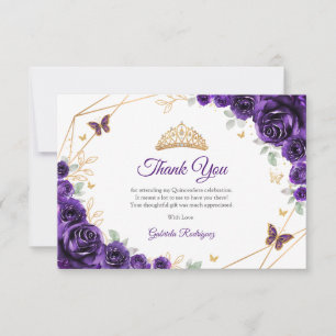 Carte De Remerciements Quinceanera Fleur Or Violet