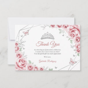 Carte De Remerciements Quinceanera Floral Argent Rose