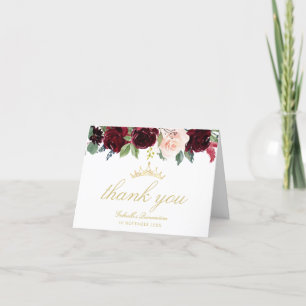 Carte De Remerciements quinceanera florale bordeaux