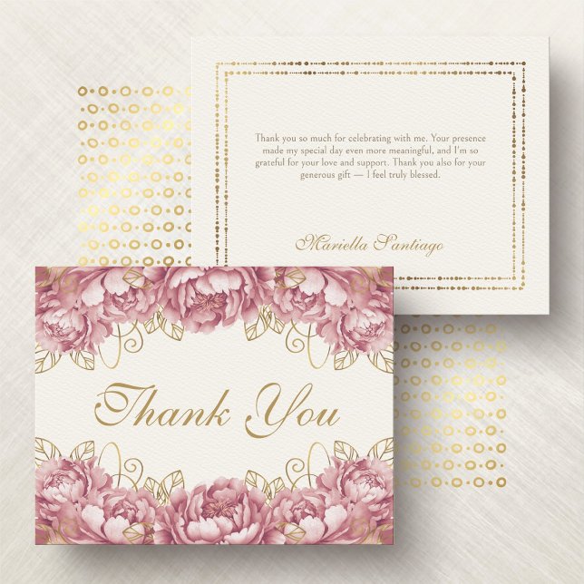 Carte De Remerciements Quinceanera florale rose vif (Créateur téléchargé)