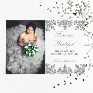 Carte De Remerciements Quinceanera hivernale de flocons d'argent