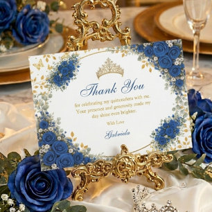 Carte De Remerciements Quinceañera papillons dorés bleu royal