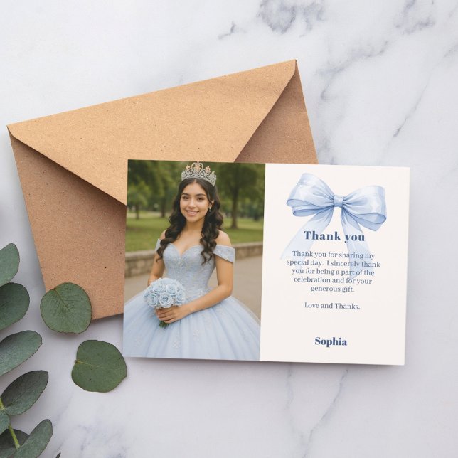 Carte De Remerciements Quinceanera photo arc bleu (Créateur téléchargé)