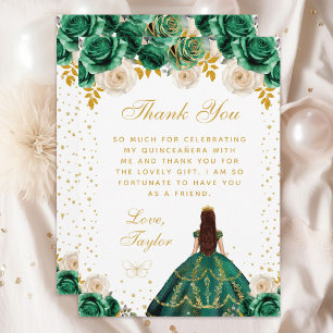 Carte De Remerciements Quinceañera Princesse Florale Verte