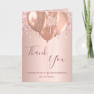 Carte De Remerciements Quinceanera rose or rousse parties scintillant gou