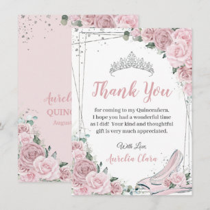 Carte De Remerciements Quinceañera Rose Pâle Floral Douce 16 Cendrillon